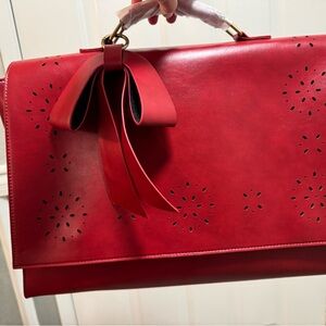 Chic Red Satchel with Bow Accent - Walasa